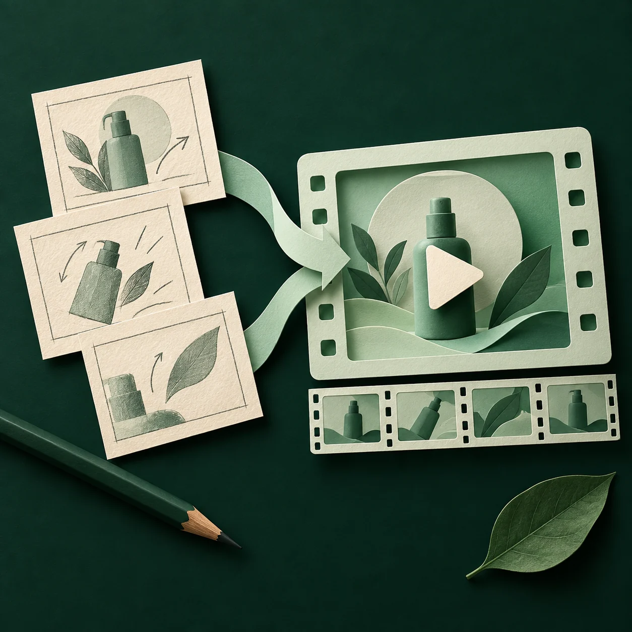 Storyboards de papel que se convierten en un vídeo de producto